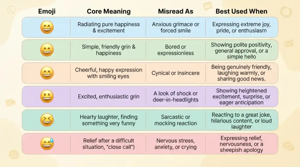 Meaning Comparison Table 